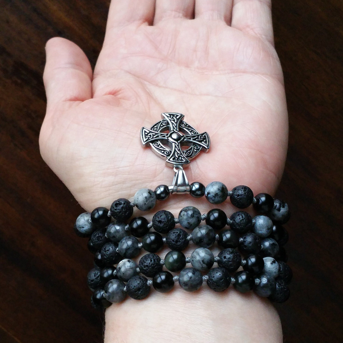 Ancestral Path Mala with Black Obsidian and Larvikite