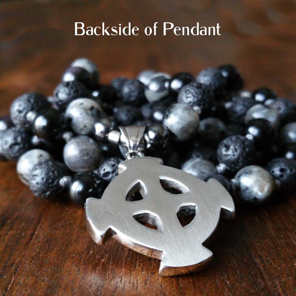 Ancestral Path Mala with Black Obsidian and Larvikite