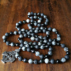 Ancestral Path Mala with Black Obsidian and Larvikite