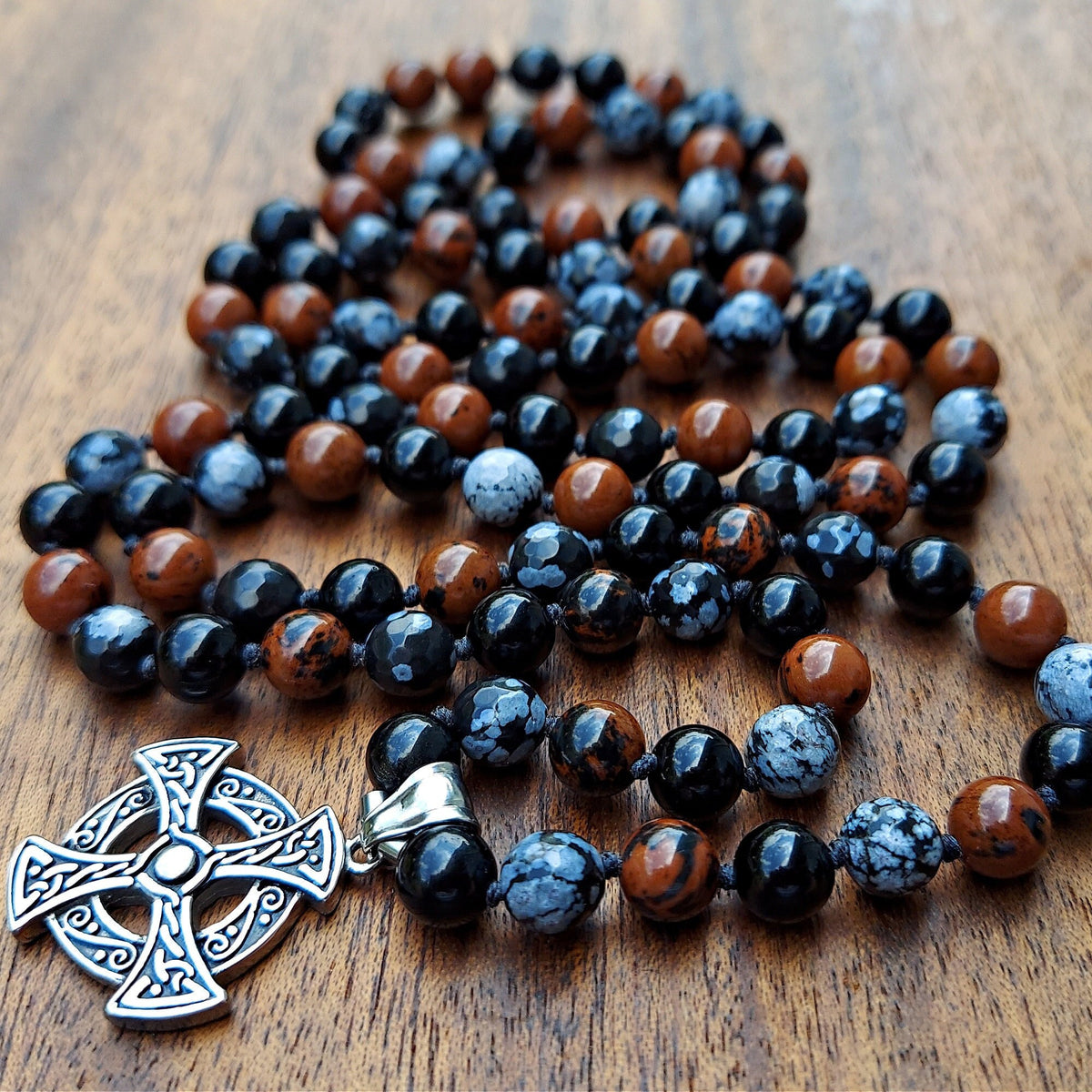 Sacred Shadows Mala with Black, Mahogany and Snowflake Obsidian