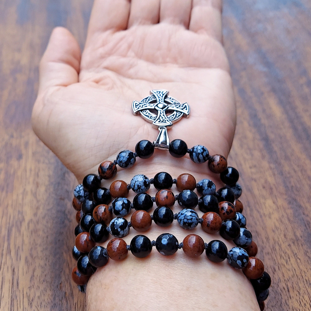 Sacred Shadows Mala with Black, Mahogany and Snowflake Obsidian