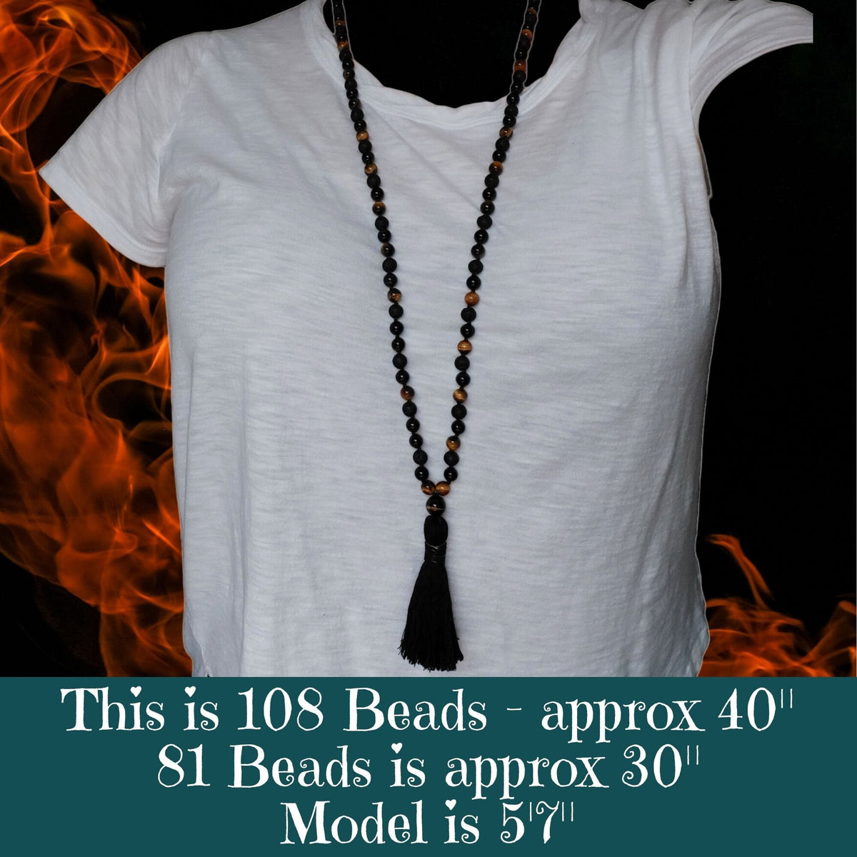 Dragon Spirit Mala with Tiger’s Eye, Black Obsidian, and Lava Stone