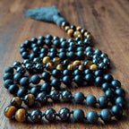 Warrior’s Calm Mala with Shungite, Hematite, Tiger’s Eye, and Onyx beads