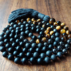 Warrior’s Calm Mala with Shungite, Hematite, Tiger’s Eye, and Onyx beads