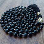 Sovereign Flame Mala With Black Obsidian and Brass Skull Guru