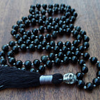 Sovereign Moon Mala with Black Obsidian and Silver Knots
