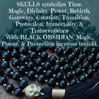 Sovereign Flame Mala With Black Obsidian and Brass Skull Guru