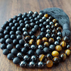Warrior’s Calm Mala with Shungite, Hematite, Tiger’s Eye, and Onyx beads