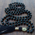 Sovereign Flame Mala With Black Obsidian and Brass Skull Guru