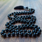 Sovereign Moon Mala with Black Obsidian and Silver Knots