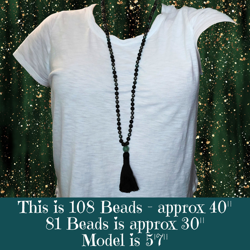 Prosperous Path Mala with a Vibrant Combination of Pyrites and Black Obsidian