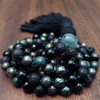 Prosperous Path Mala with a Vibrant Combination of Pyrites and Black Obsidian