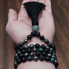 Prosperous Path Mala with a Vibrant Combination of Pyrites and Black Obsidian