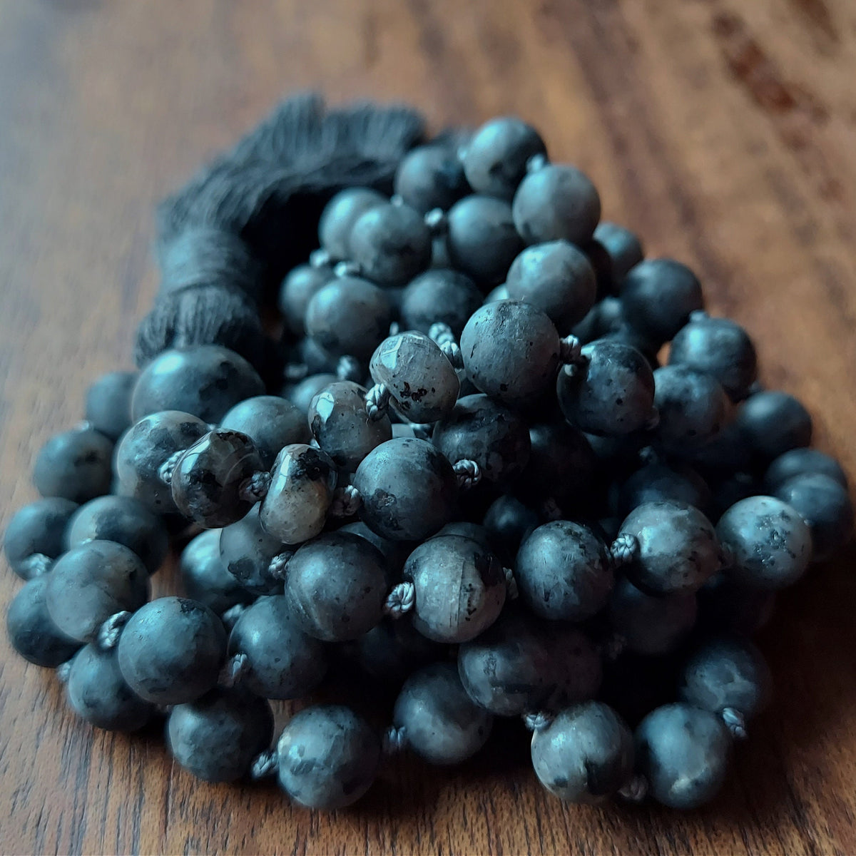 Moon Shadow Mala with Frosted Gray Larvikite