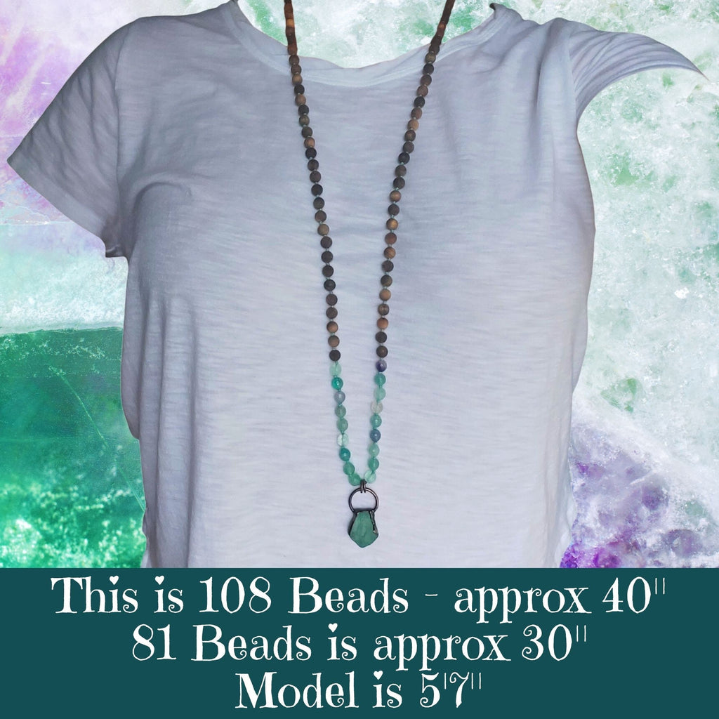 Verdant Heart Mala with Fluorite and Sandalwood