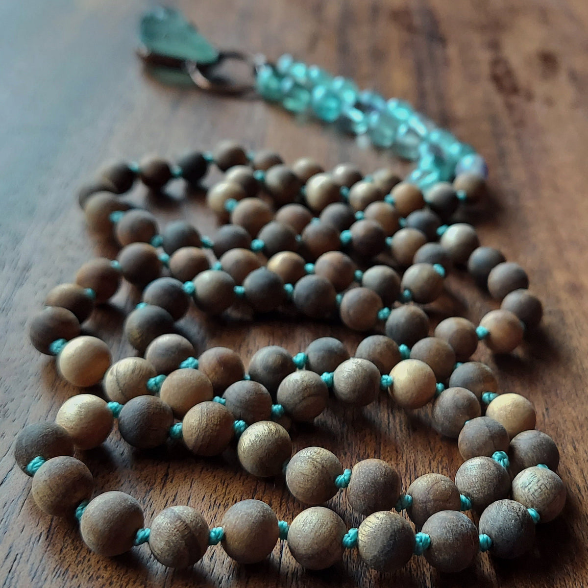 Verdant Heart Mala with Fluorite and Sandalwood
