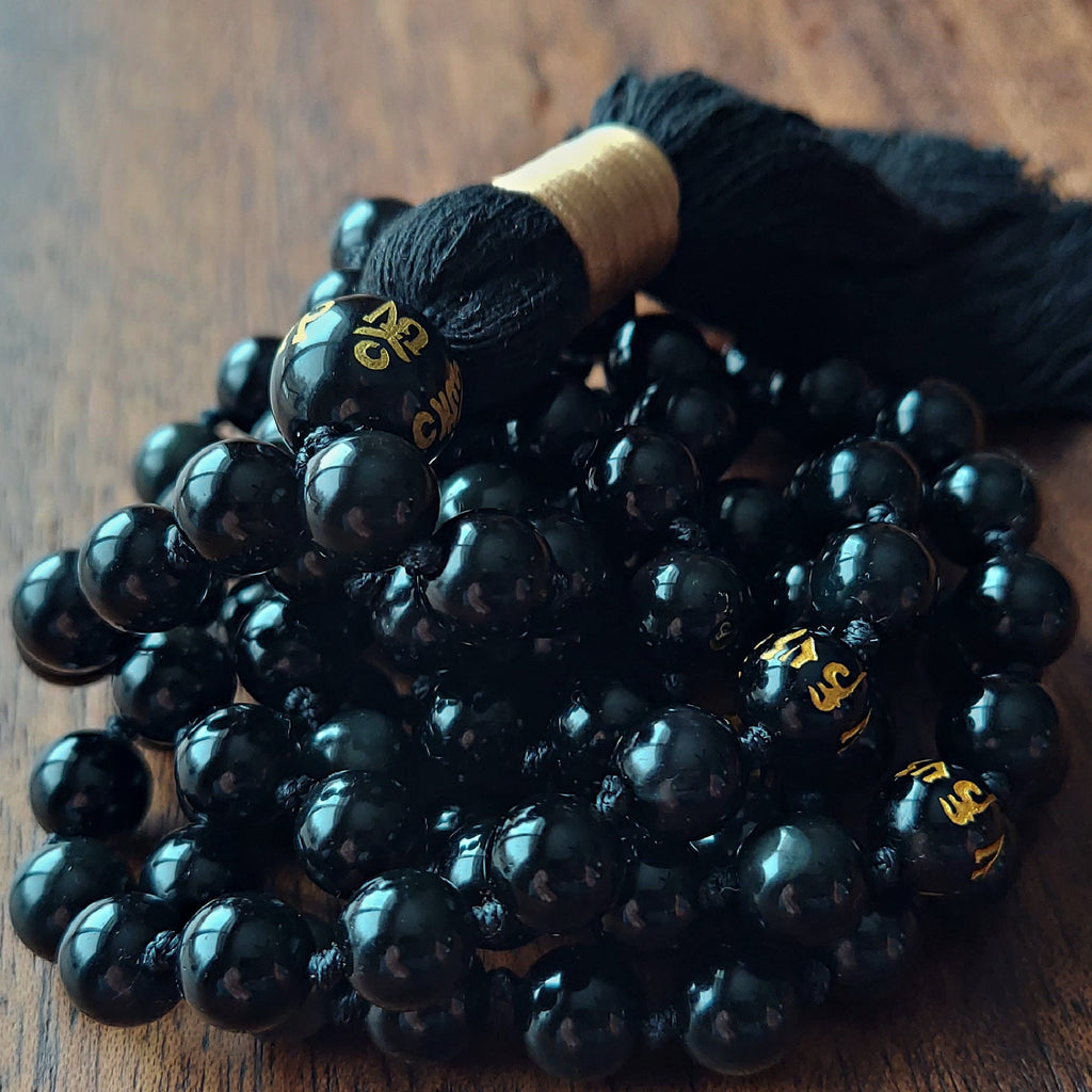 Enlightened Flame Mala with Black Obsidian