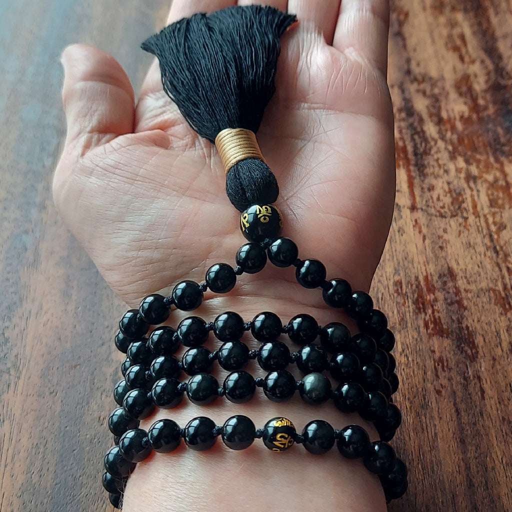 Enlightened Flame Mala with Black Obsidian