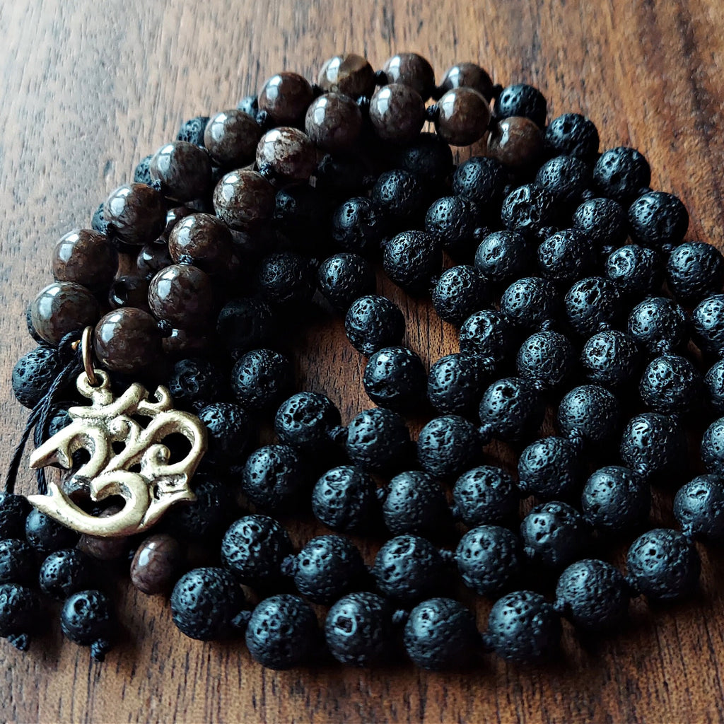 Sacred Ground Mala with Brown Snowflake Obsidian and Lava Stone