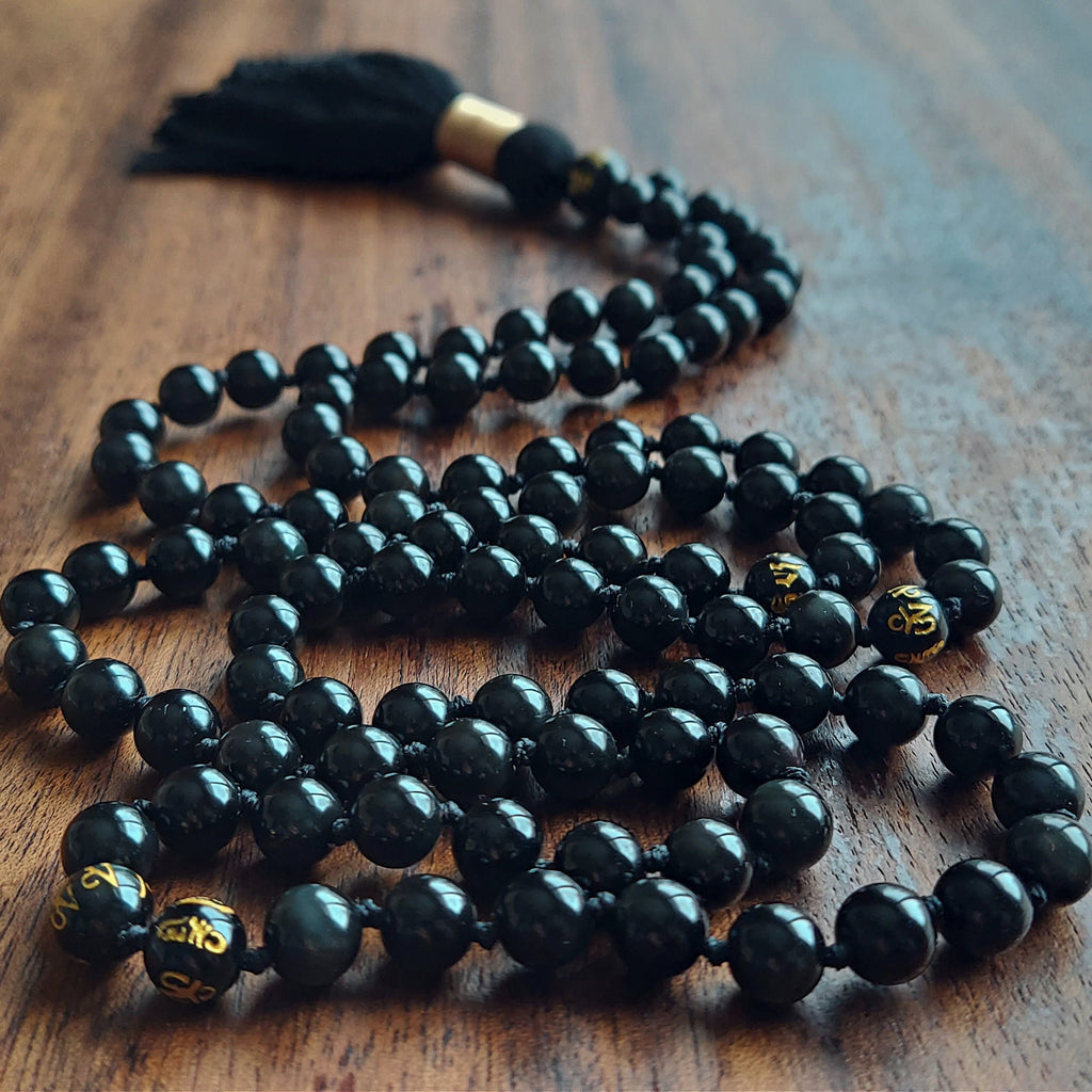 Enlightened Flame Mala with Black Obsidian