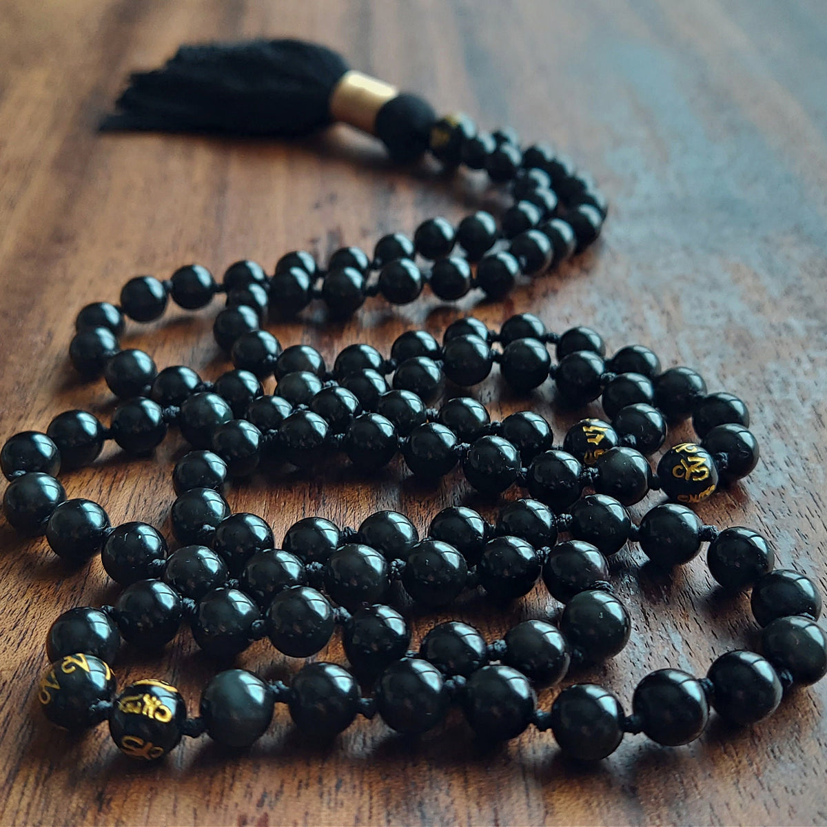 Enlightened Flame Mala with Black Obsidian