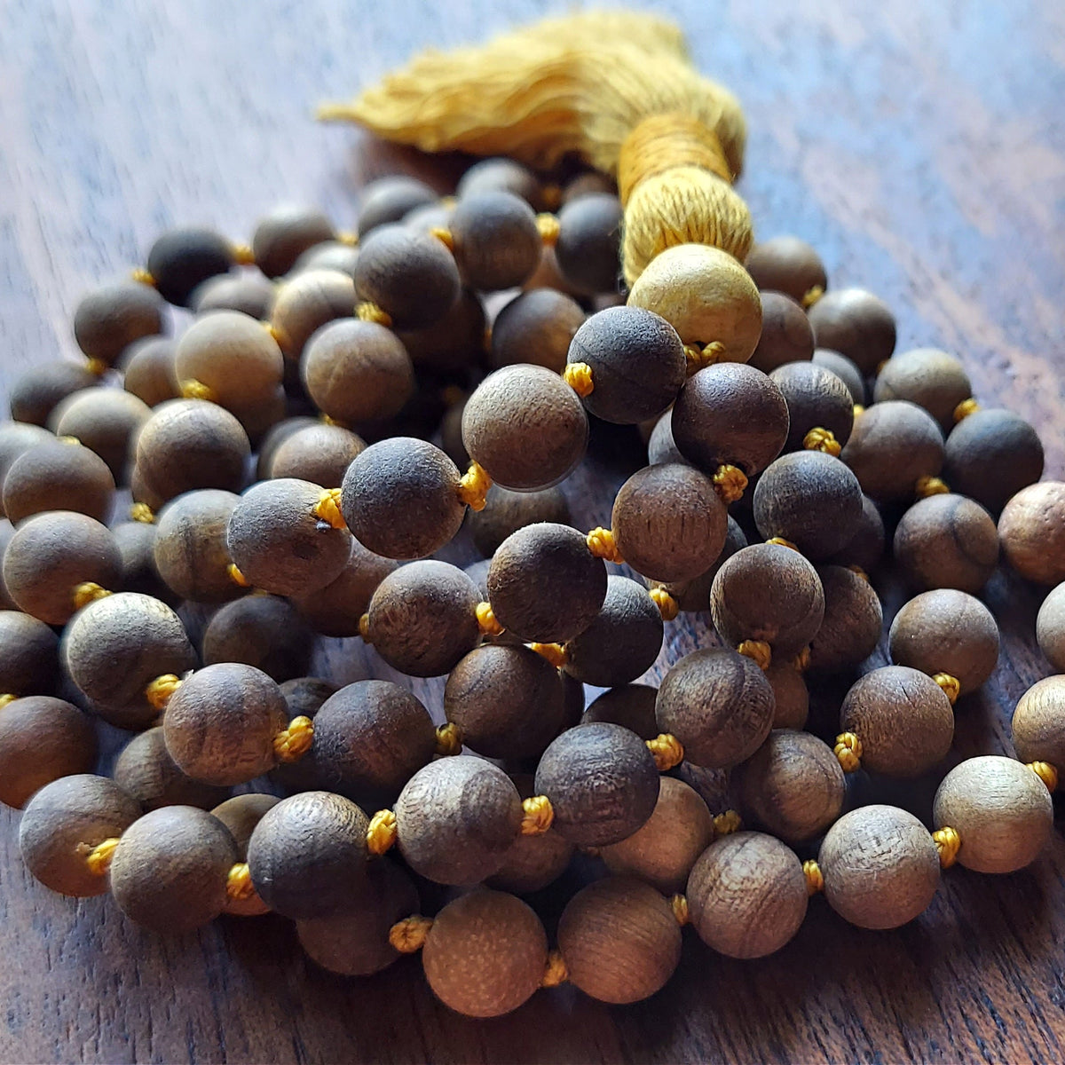 Smoke and Sandalwood Mala with Palo Santo Guru