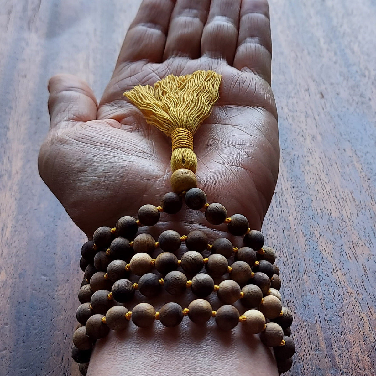 Smoke and Sandalwood Mala with Palo Santo Guru