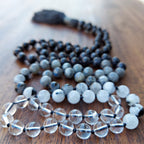 New Moon Mala with Black Tourmaline, Hypersthene, Mystic Merlinite, Labradorite, and Quartz