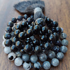 New Moon Mala with Black Tourmaline, Hypersthene, Mystic Merlinite, Labradorite, and Quartz