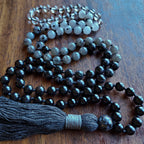 New Moon Mala with Black Tourmaline, Hypersthene, Mystic Merlinite, Labradorite, and Quartz