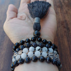 New Moon Mala with Black Tourmaline, Hypersthene, Mystic Merlinite, Labradorite, and Quartz