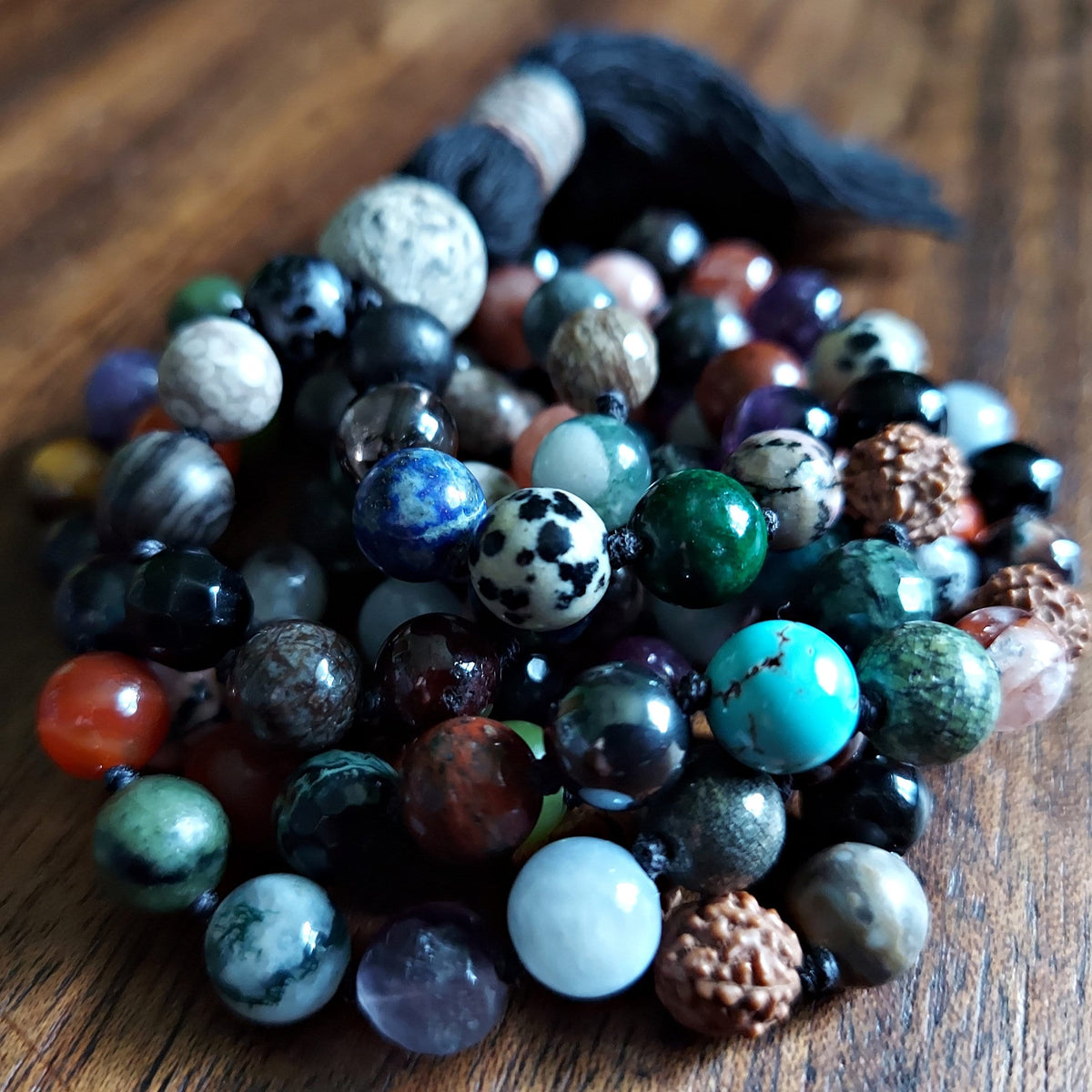 Black Dragon Mala with 54 Crystals and Gemstones