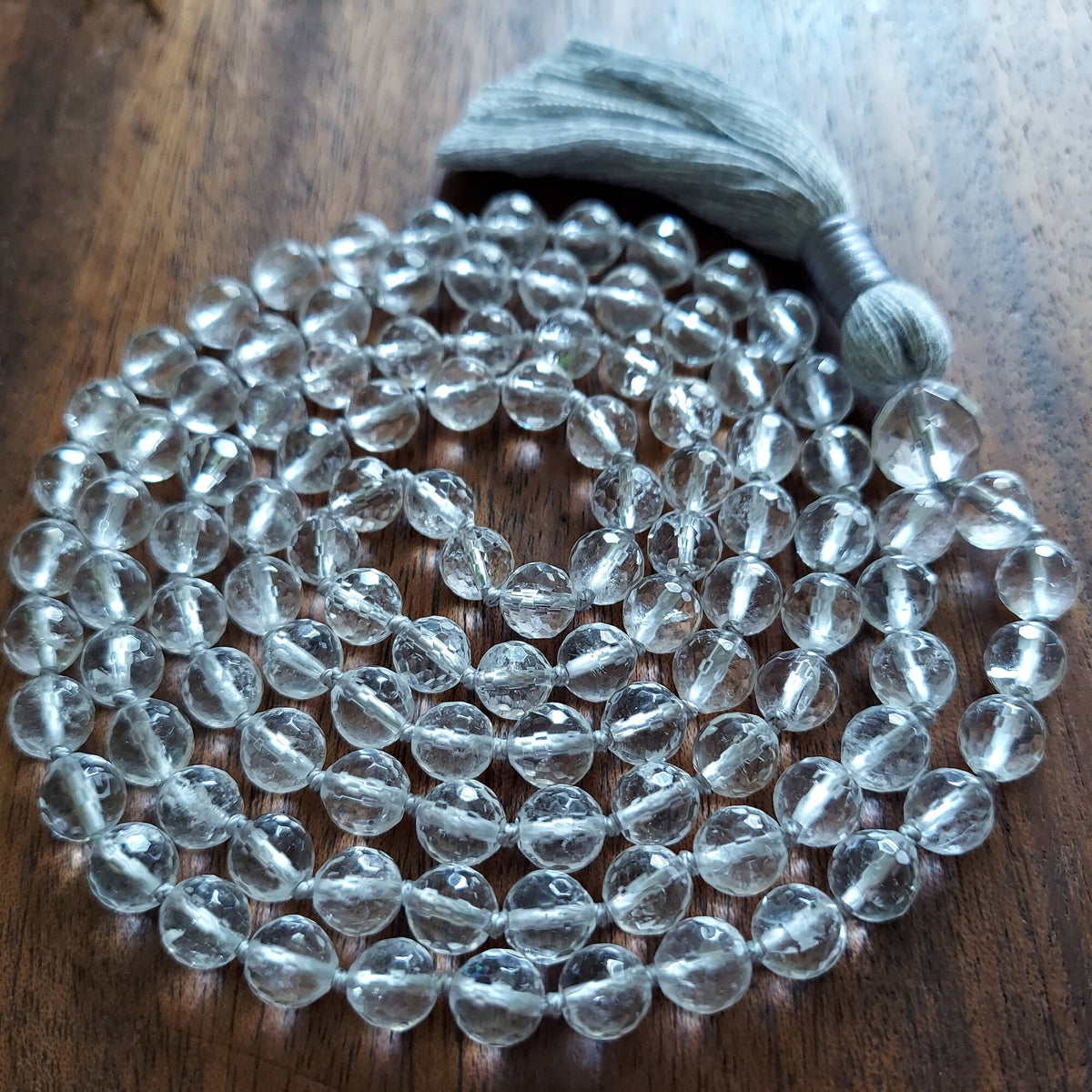 Light Mala with Faceted Clear Quartz