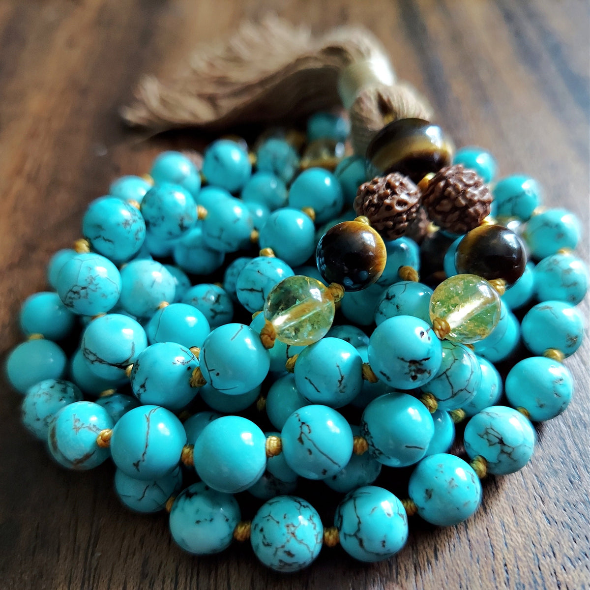 Turquoise and Tiger's Eye Yoga Mala