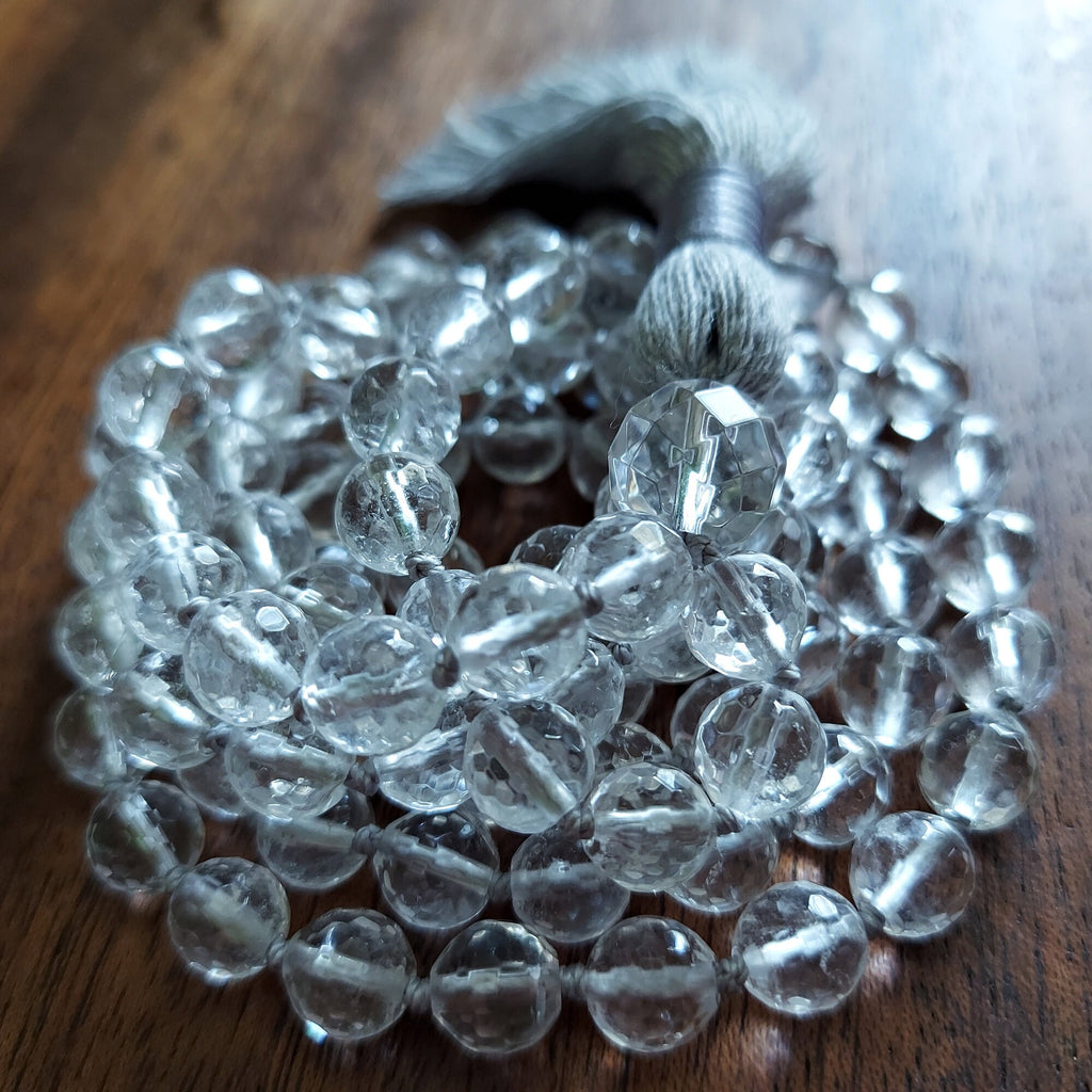 Light Mala with Faceted Clear Quartz