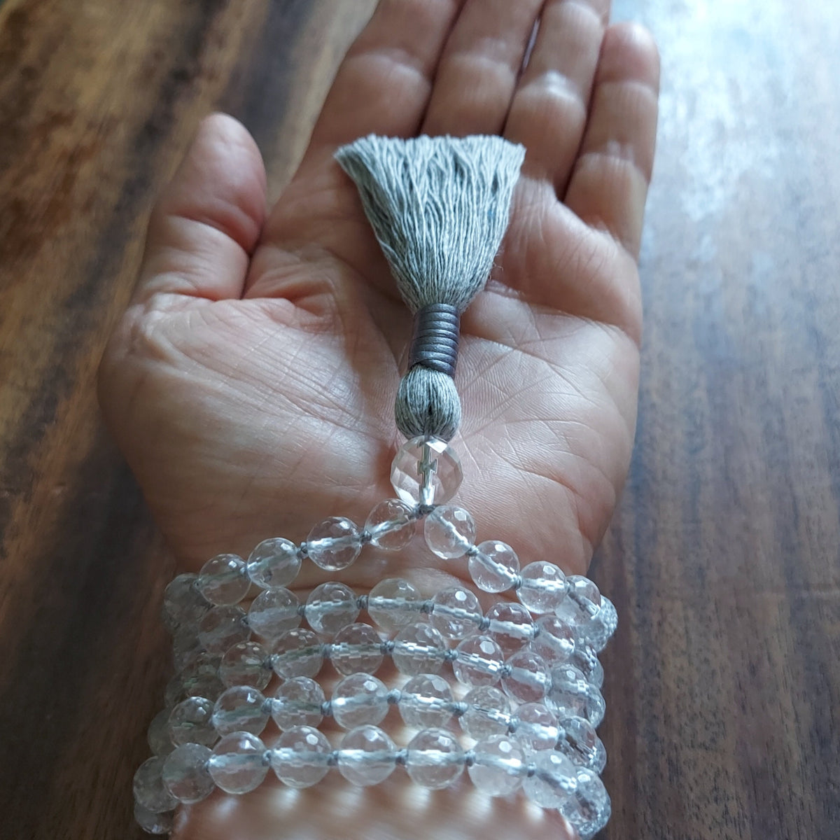 Light Mala with Faceted Clear Quartz