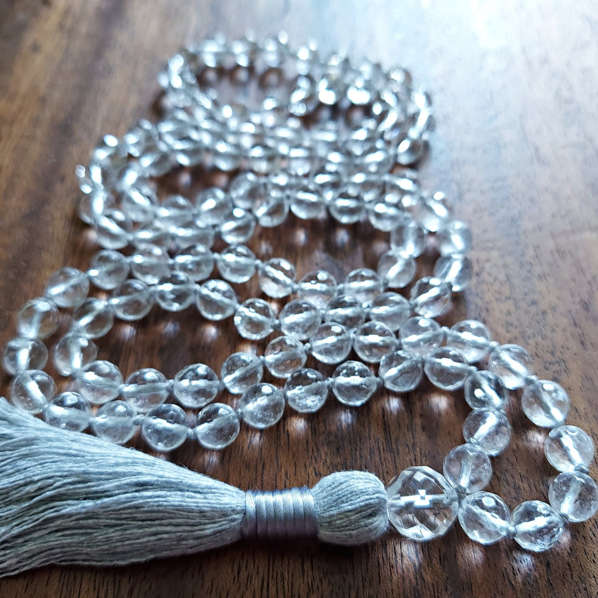 Light Mala with Faceted Clear Quartz