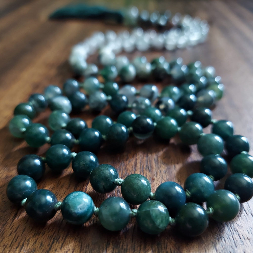 Standing Stones Mala with Preseli Bluestone, Phantom Quartz, Tree Agate, and Moss Agate