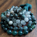 Standing Stones Mala with Preseli Bluestone, Phantom Quartz, Tree Agate, and Moss Agate
