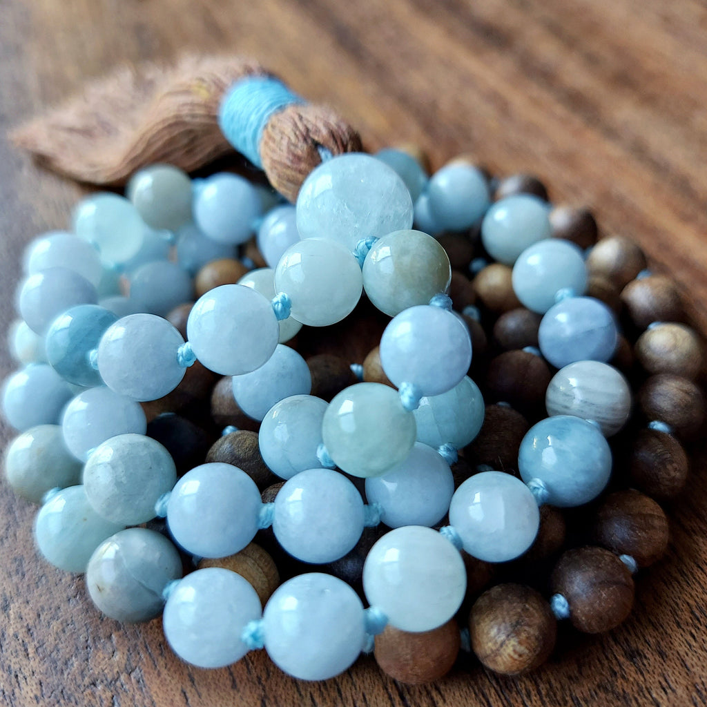 Anchored Tides Aquamarine and Sandalwood Mala