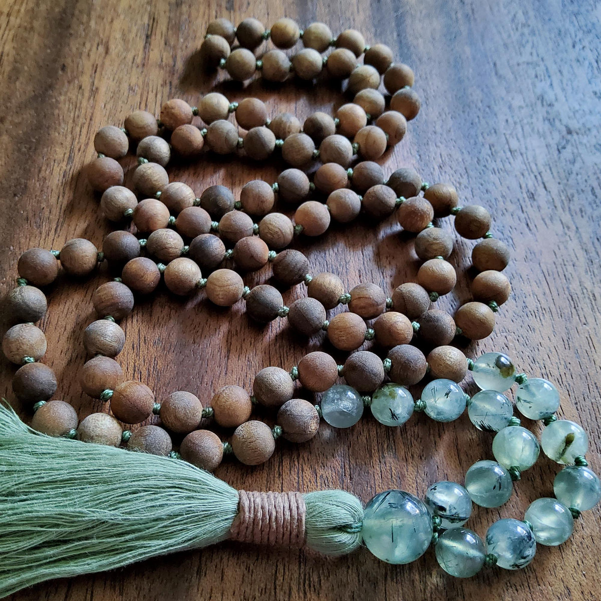 Sage and Sandalwood Mala with Prehnite