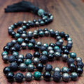 Prosperous Path Mala with a Vibrant Combination of Pyrites and Black Obsidian