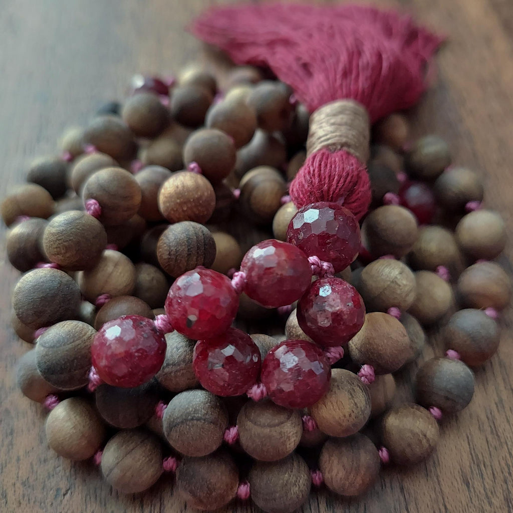 Dragon Heart Mala with Ruby and Sandalwood