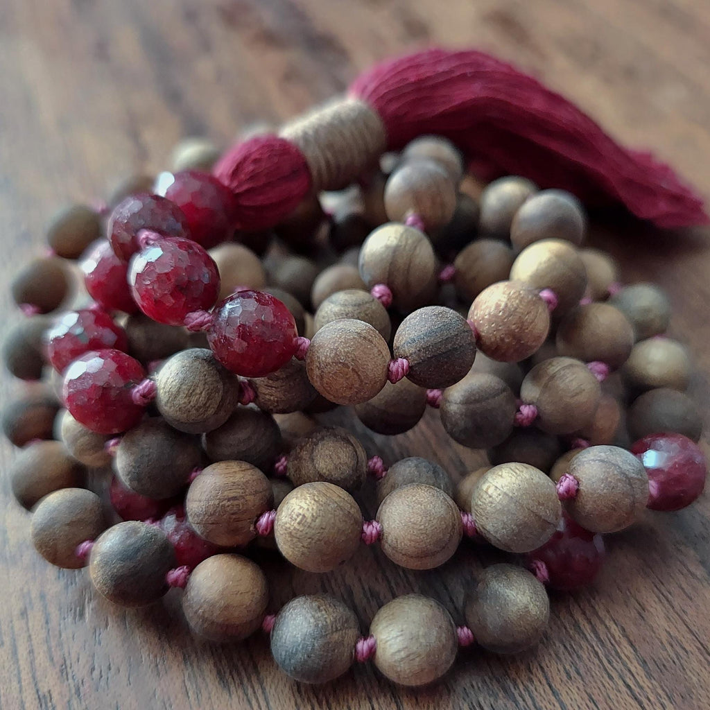 Dragon Heart Mala with Ruby and Sandalwood