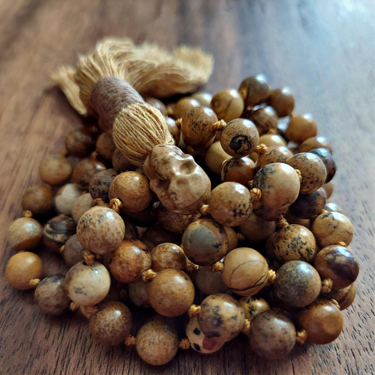 Earth Walker Picture Jasper Skull Mala