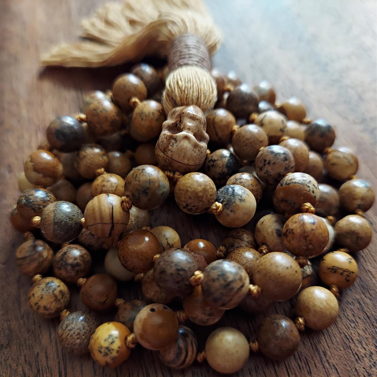 Earth Walker Picture Jasper Skull Mala