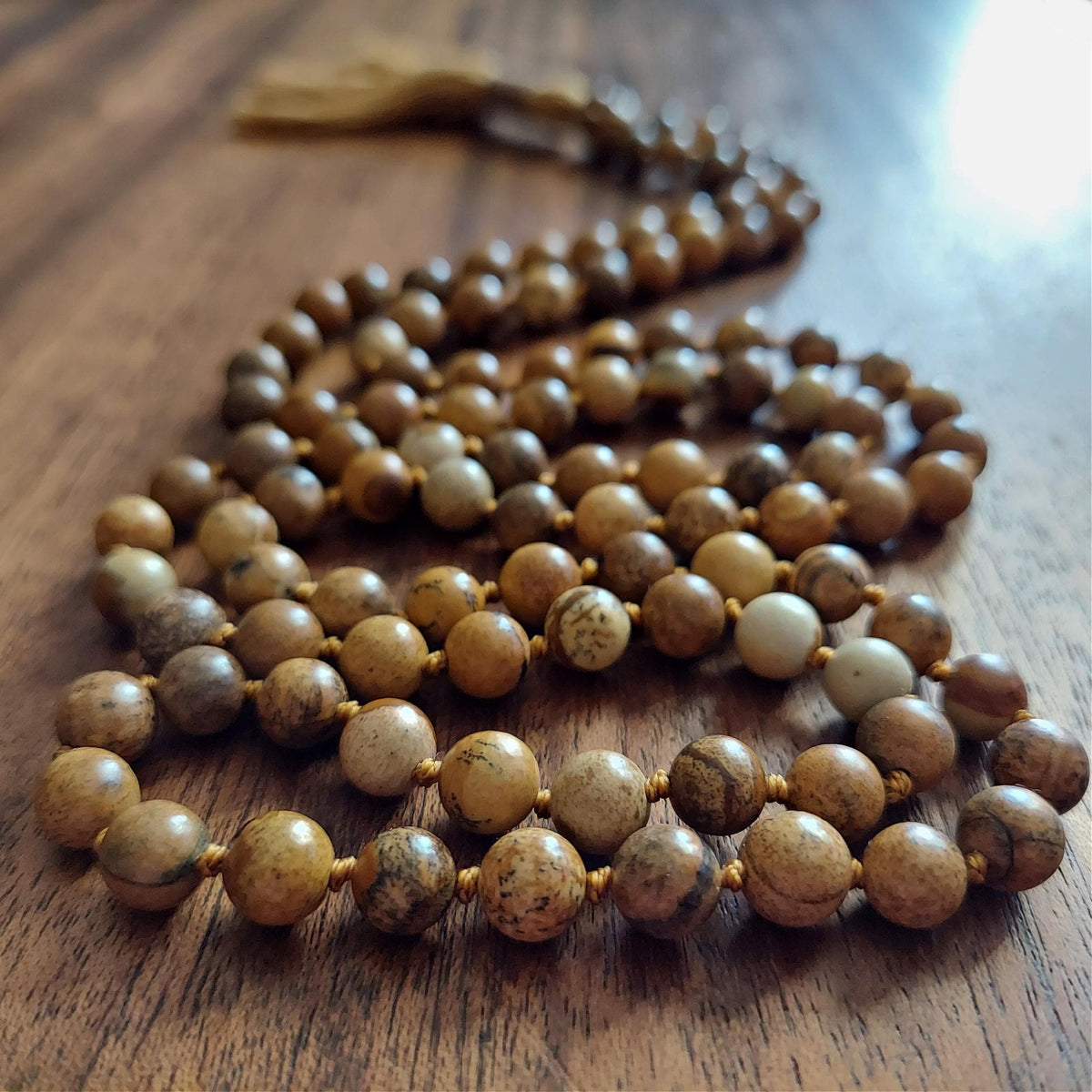 Earth Walker Picture Jasper Skull Mala