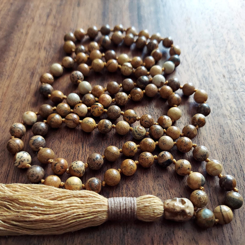 Earth Walker Picture Jasper Skull Mala
