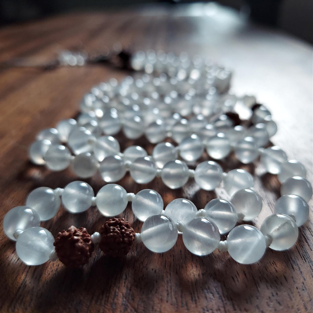 Sacred Purity Mala with Selenite and Rudraksha