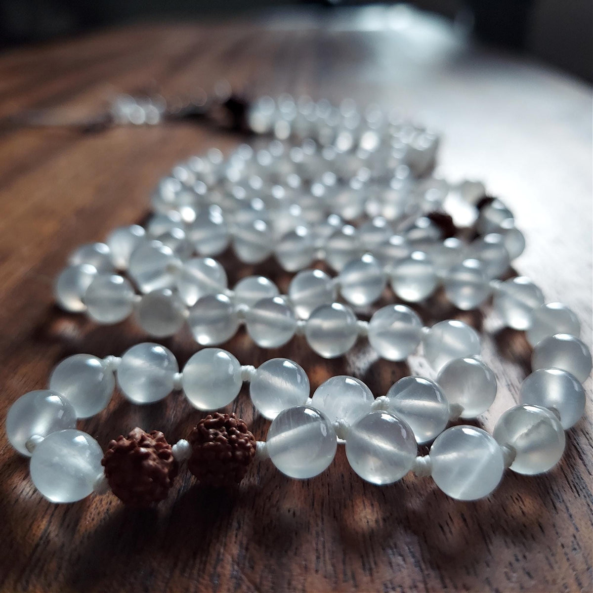 Sacred Purity Mala with Selenite and Rudraksha